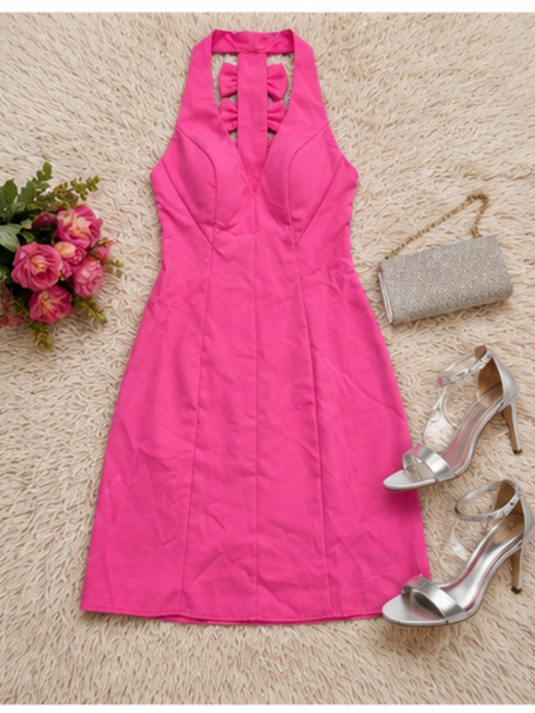 Seni & Cade Pink Bow Back Halter Bodycon Mini Dress Xxs Nwt Barbiecore Club